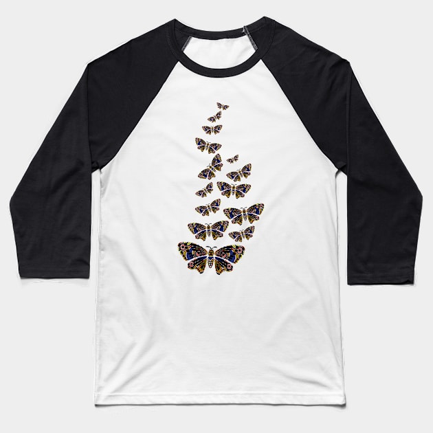 Aboriginal Art - Butterfly Lots Angled Baseball T-Shirt by hogartharts